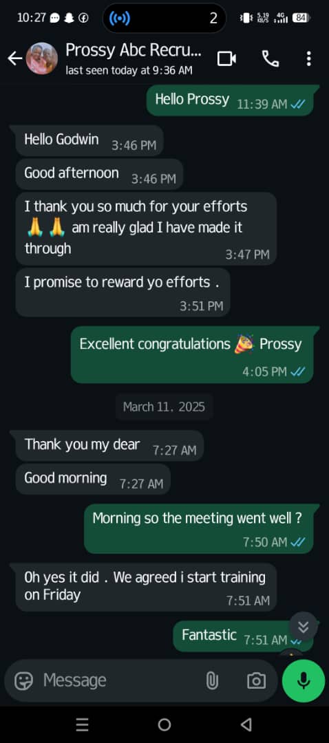 WhatsApp message from client